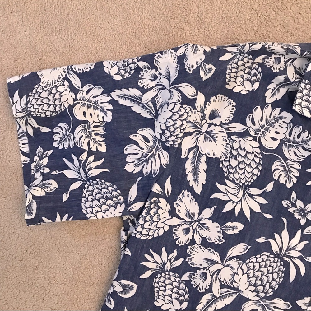 Evergreen Island Hawaiian Shirt Mens XL Blue White Pineapple Made In Hawaii Camp - Picture 5 of 9